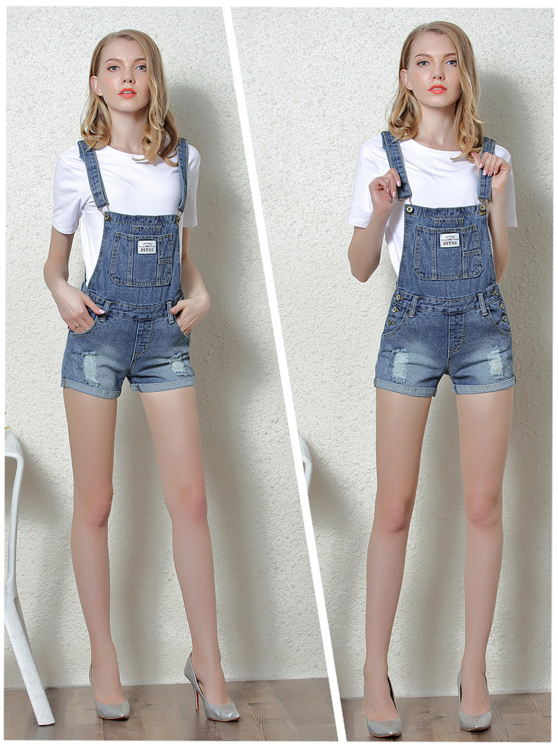 Denim Button Casual Pocket Pure Color Romper