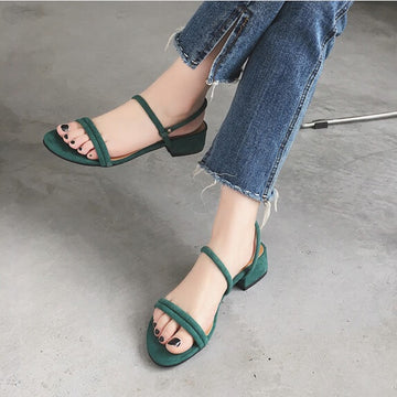 Simple Style Chunky Heels Square Open Toe Sandals