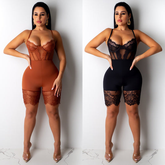 Suspender lace stitching Jumpsuit