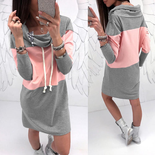 High Collar Grey Powder Matching Sweater Dress