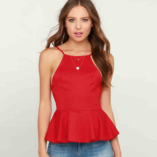 Sexy Hanging Neck Backless Irregular Dovetail Tank Top