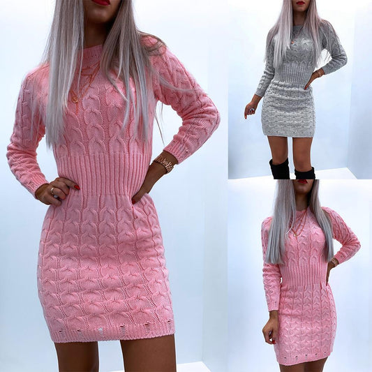 Long Sleeve Crew Neck Sweater Bodycon Dress