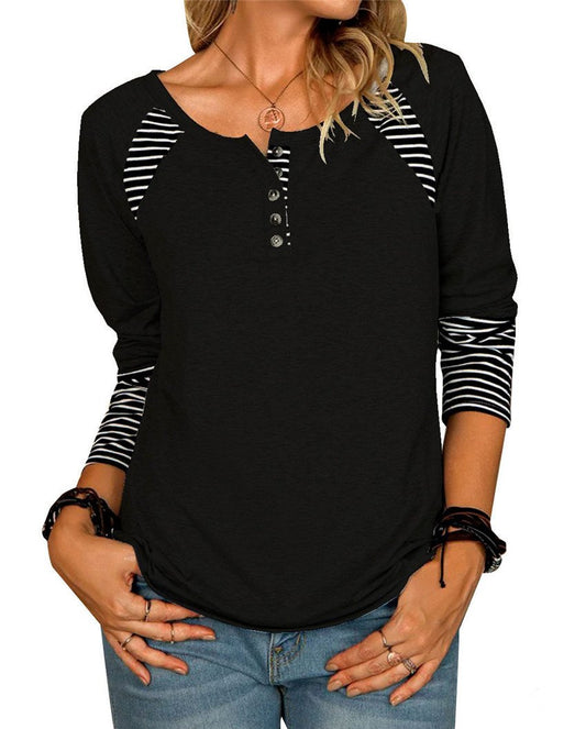 Long Sleeve Printed Stripe Casual T-Shirt