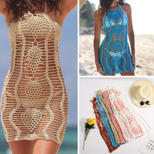 Hand hook knitted hollow out bikini blouse beach Dress