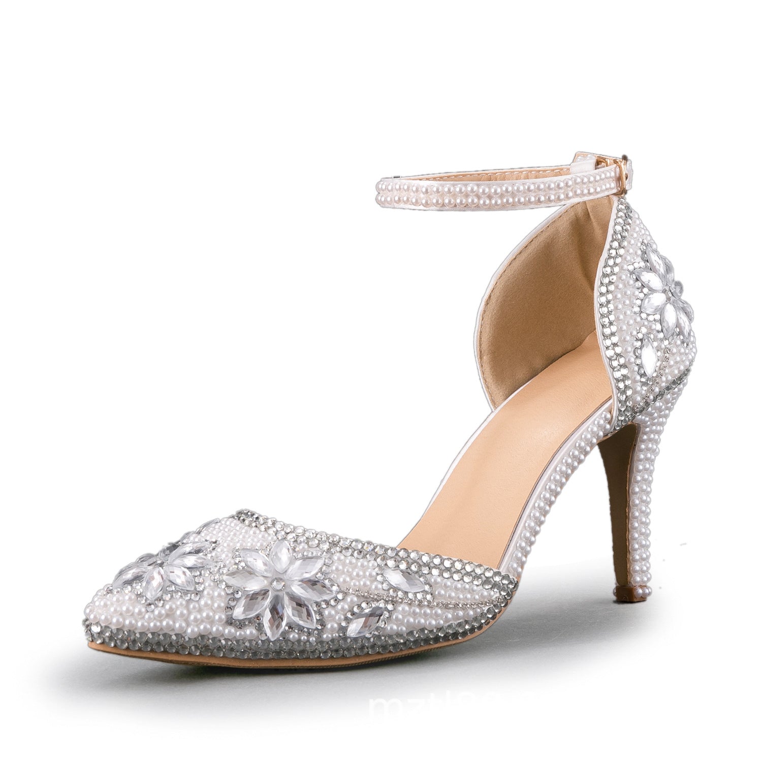 Pointed Thin Heel Pearl Diamond Wedding Shoes