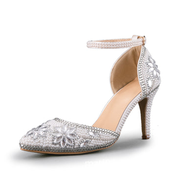 Pointed Thin Heel Pearl Diamond Wedding Shoes