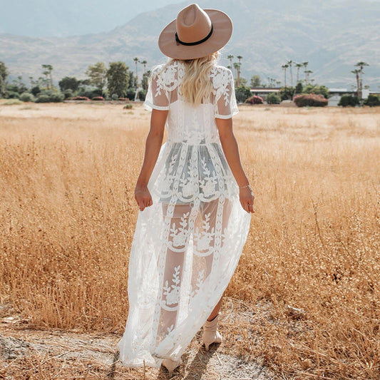 Lace embroidered cardigan beach blouse bikini Cover Up