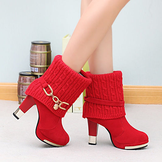 Scrub Pure color Chunky Heel Square Toe High Heels