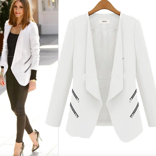 Fashion Zipper Long Sleeves Slim Short Plus Size Blazer Coat