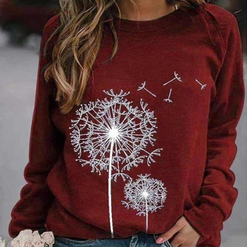 Dandelion Print Plus Size O Neck Hoodies