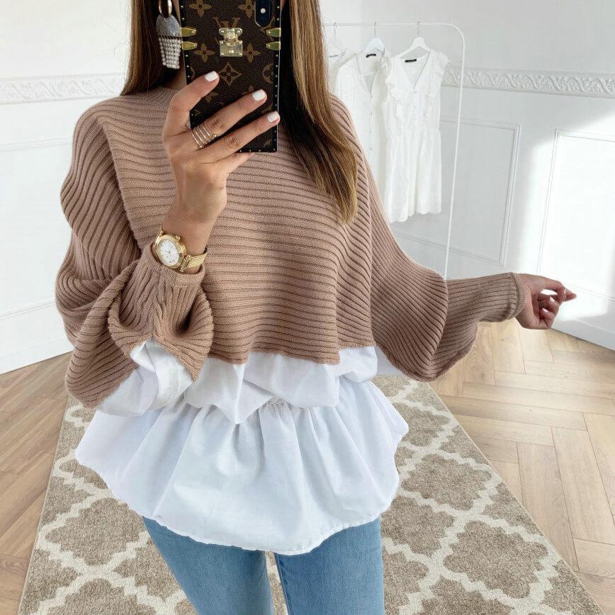 Patchwork Ruffle Long Sleeves Sweatshirts