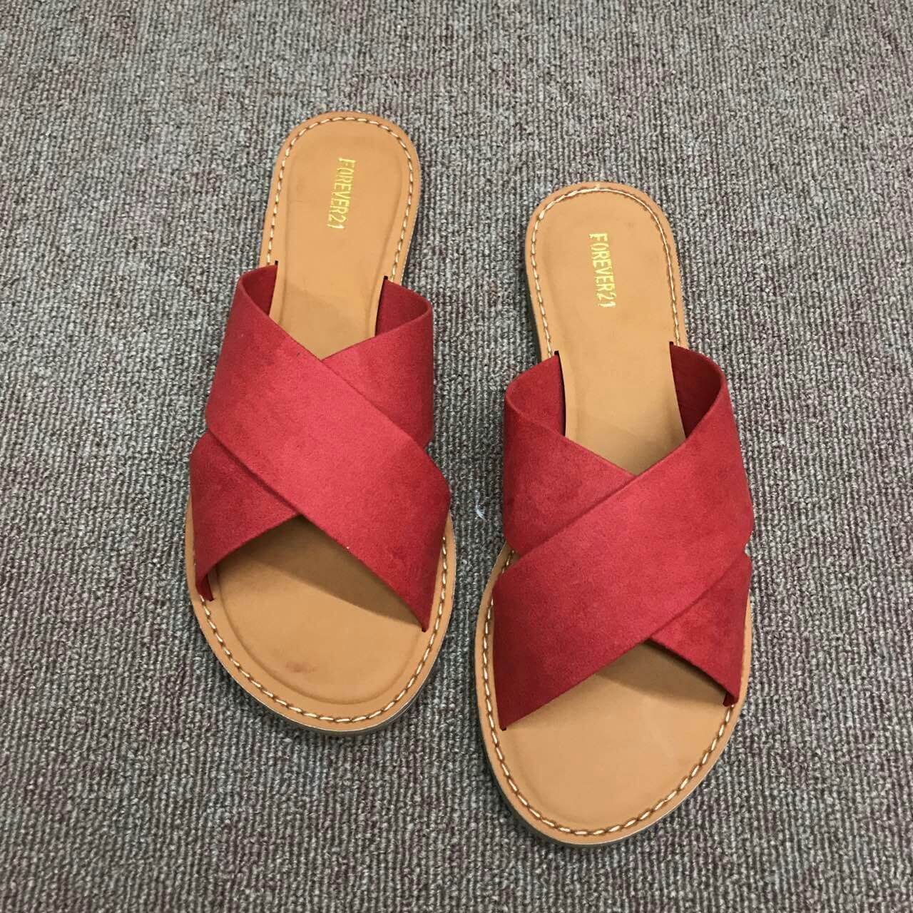 Flat Suede Open Toe Slide Sandals