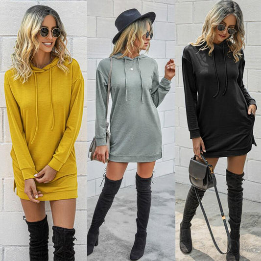 Pullover Soild Hoodie Dress