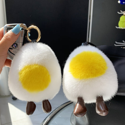 Otter Rabbit Fur Cute Plush Egg Simple Keychain Hanging Ornament Accessory