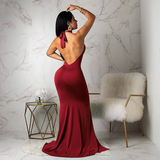 Fleabag Halter Backless Slit Maxi Dress