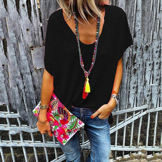 V-neck Low Cut Loose T-shirt