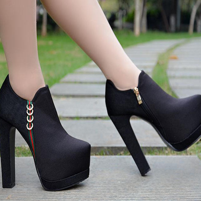 Zipper Rivets Decorate Platform Super High Heels Ankle Boots