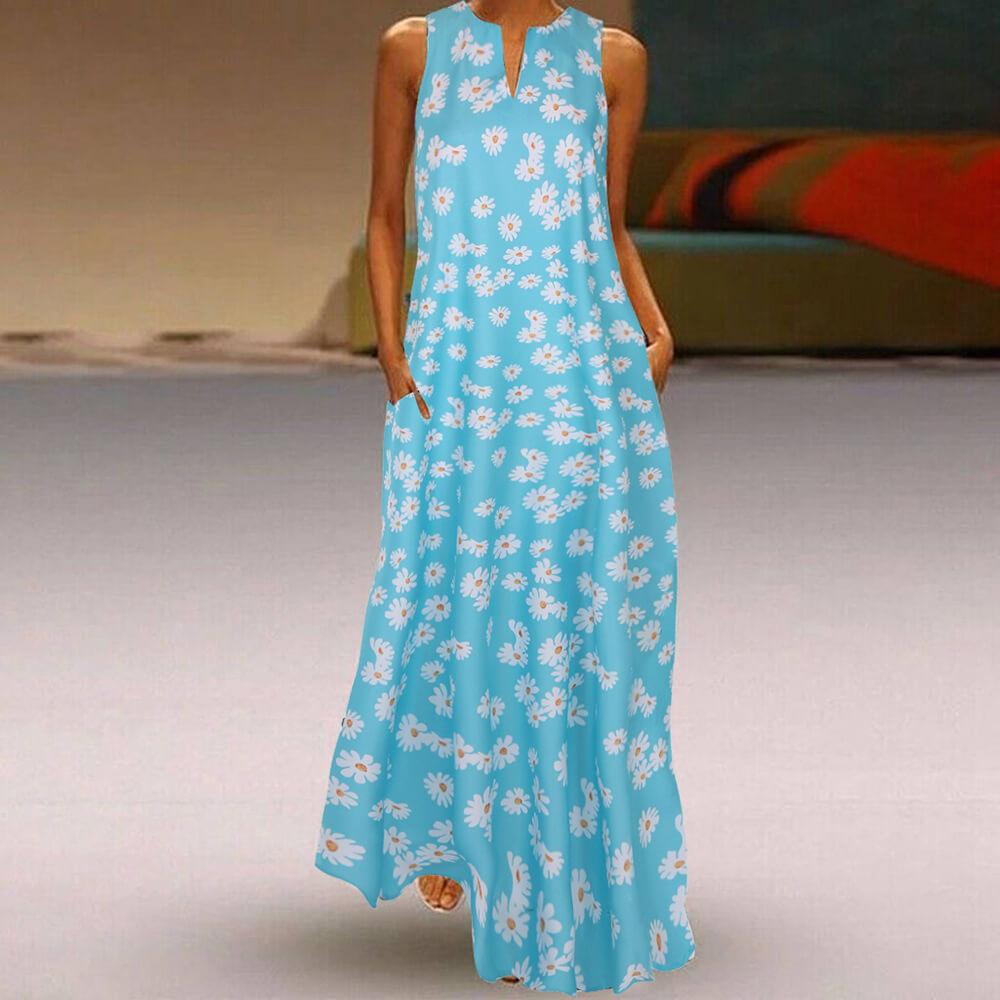 Floral Sleeveless Loose Ankle Length Beach Dress