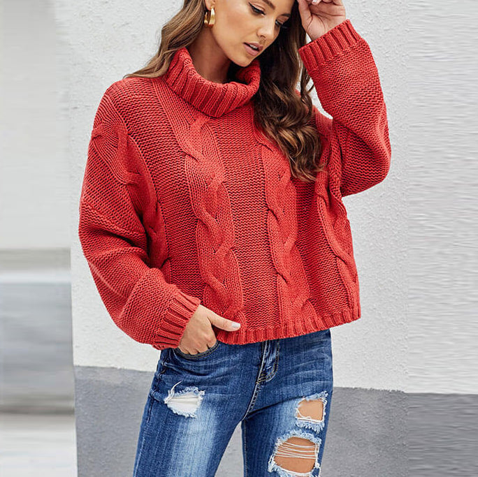 Turtleneck Chunky Pure Color Slouchy Sweater