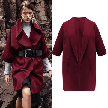 Loose Open Front Lapel Wool Coat