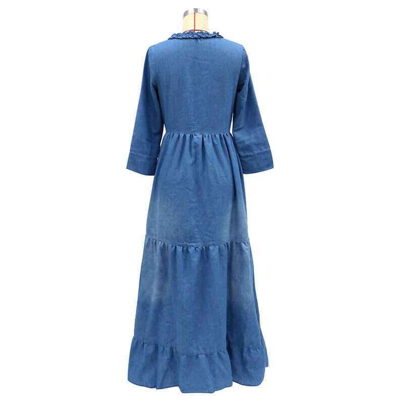 Loose Denim Ruffle Long Dress