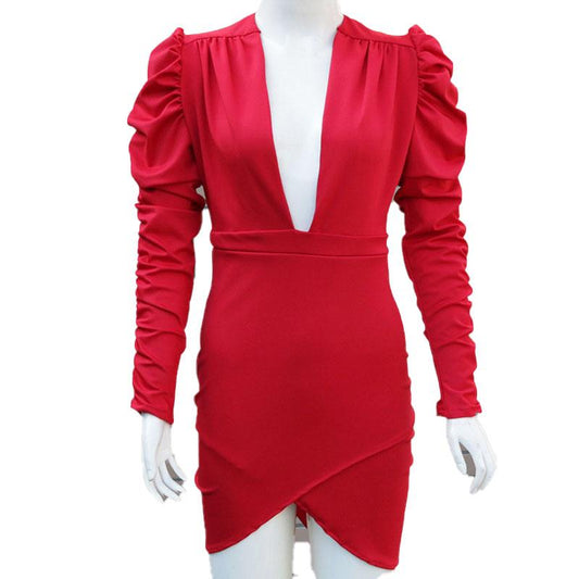 Pad Shoulder V Neck Bodycon Dress