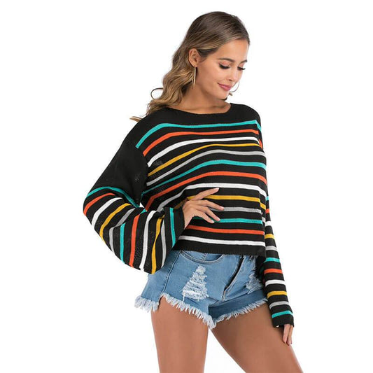 Crewneck Multicolor Wide Sleeve Knit Sweater