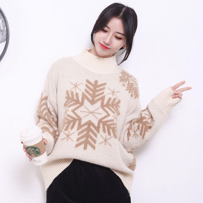 Christmas Snow Mock Neck Sweater