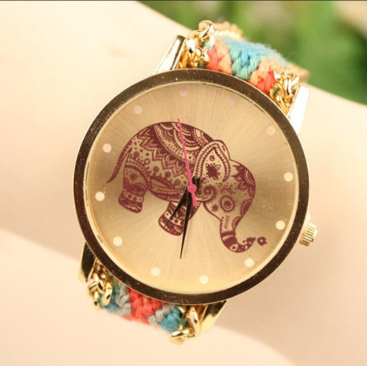 Wool Knitting Strap Elephant Print Watch