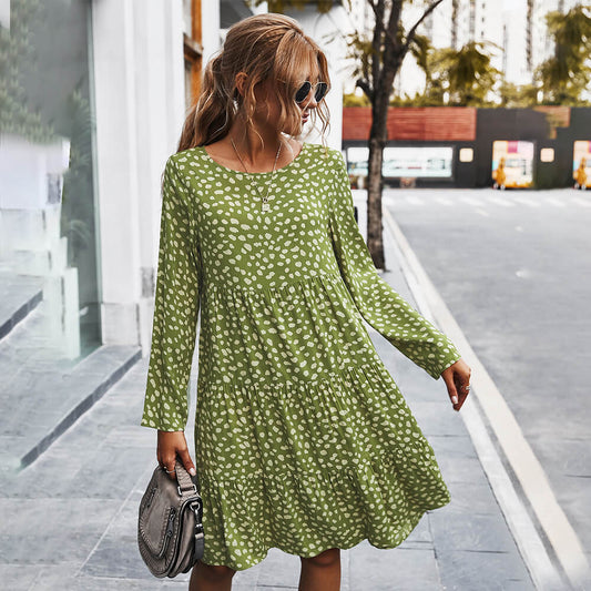 Long Sleeve Dobby A Line Dress