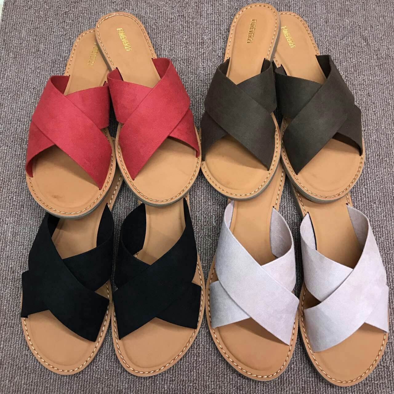 Flat Suede Open Toe Slide Sandals