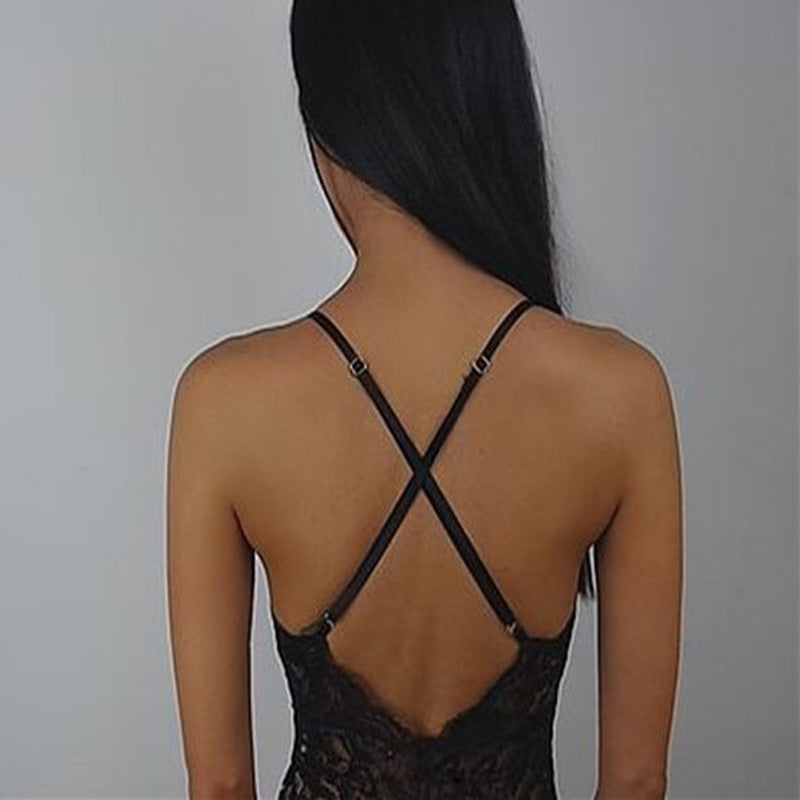 Sexy Lace Spaghetti Strap Backless Bodysuit