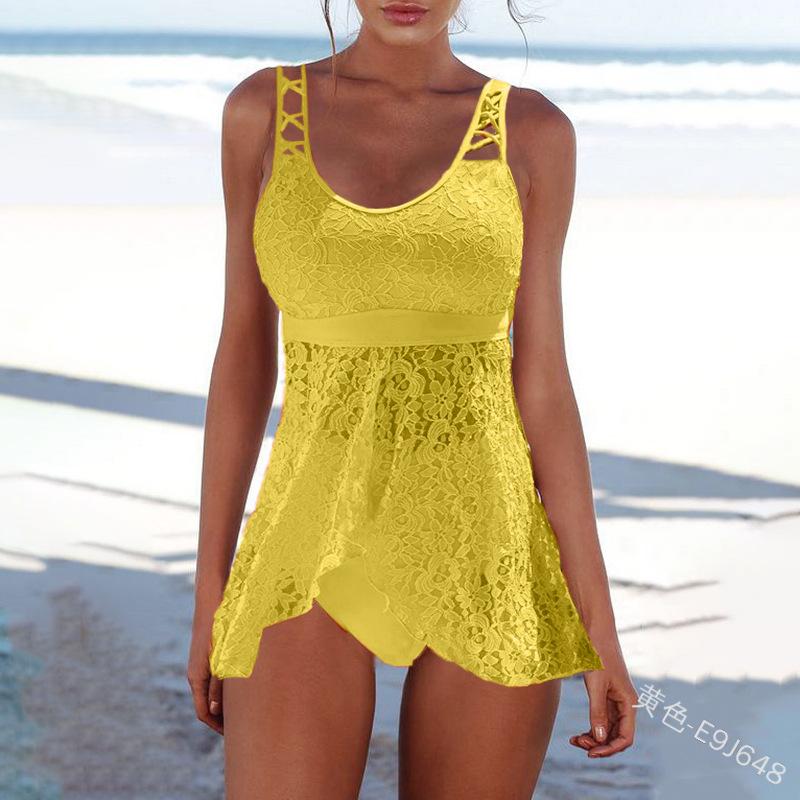 Modest Plus Size Lace High Rise Triangle Bikinis