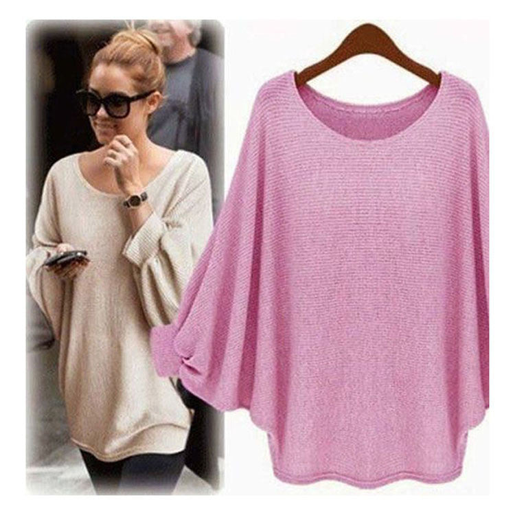 Scoop Pure Color Bat-wing Sleeves Loose Blouse