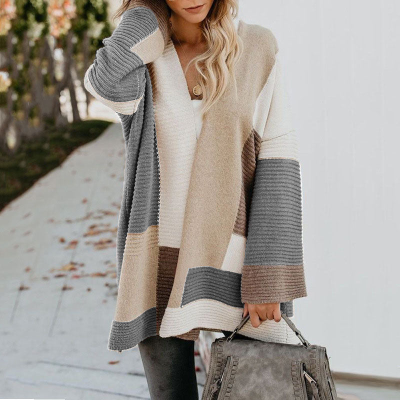 Colorblock Patchwork Long Sweater Cardigan