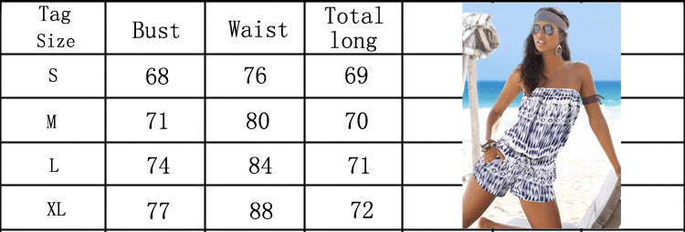 Strapless Print Elastic Draw String Waist Short Jumpsuit