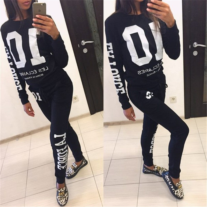 Scoop Long Sleeves Sweatshirt Drawstring Pants Two Pieces Set