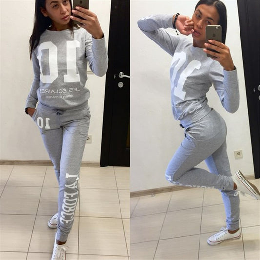 Scoop Long Sleeves Sweatshirt Drawstring Pants Two Pieces Set