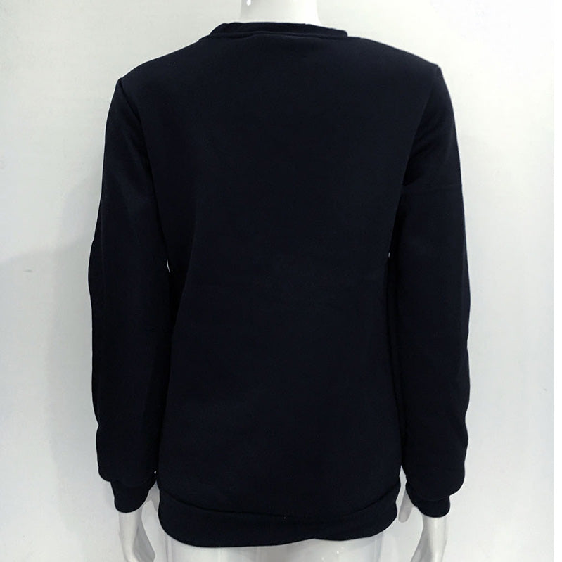 Letter Round Collar Long Sleeves Loose Sweatshirt