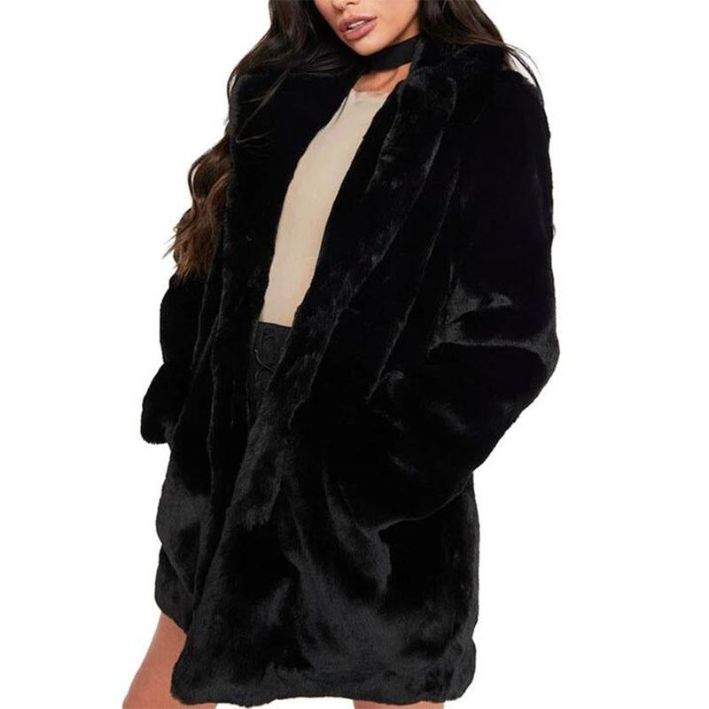 Winter Plain Faux Fur Lapel Coat