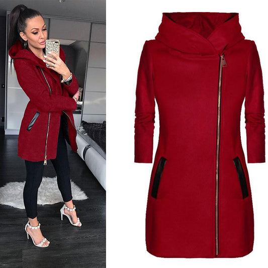 Slim Hooded Zipper Midi Coat