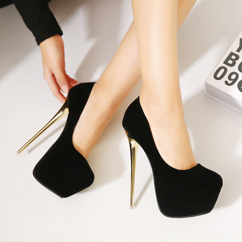 Suede Stiletto Heel Round Toe Platform High Heels Prom Shoes