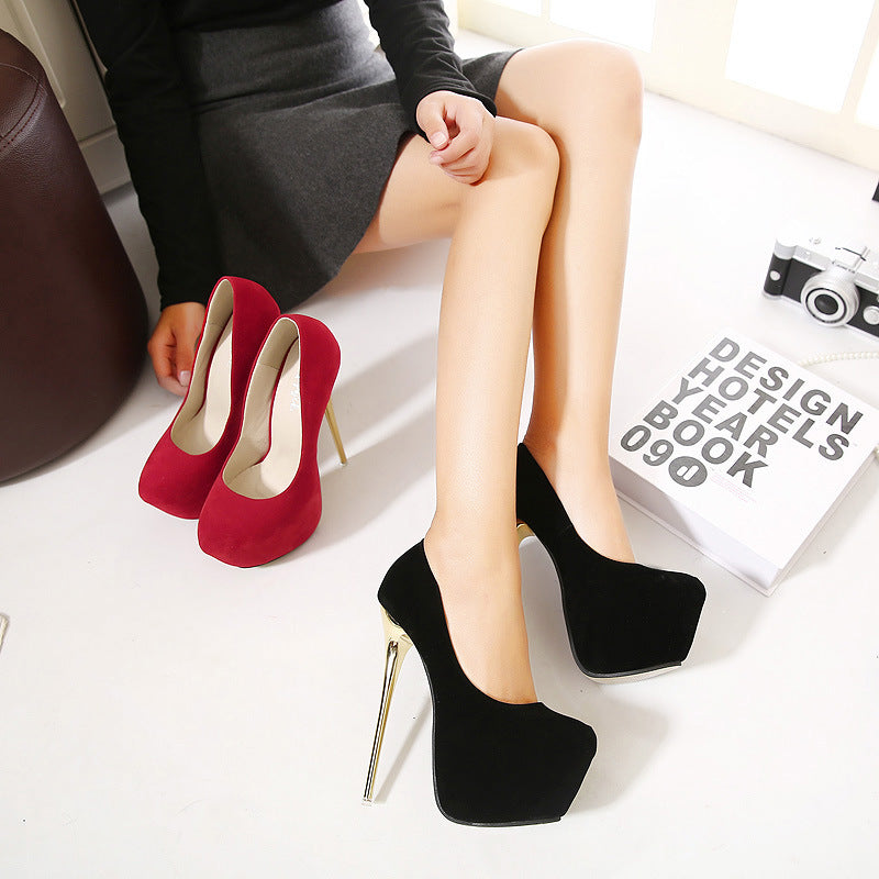 Suede Stiletto Heel Round Toe Platform High Heels Prom Shoes