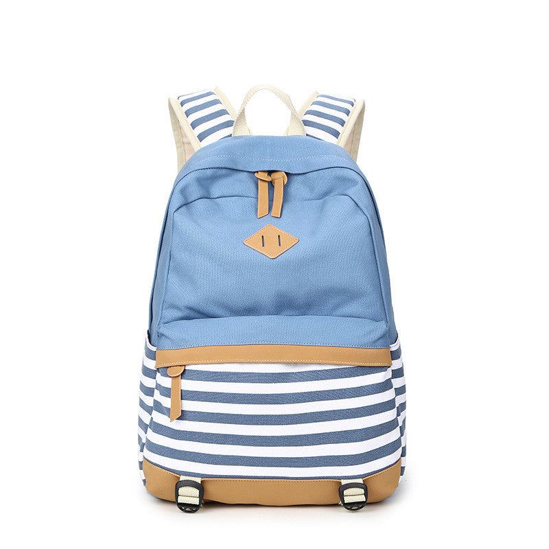 Stripe Print Fashion Canvas Backpack School Travel Bag