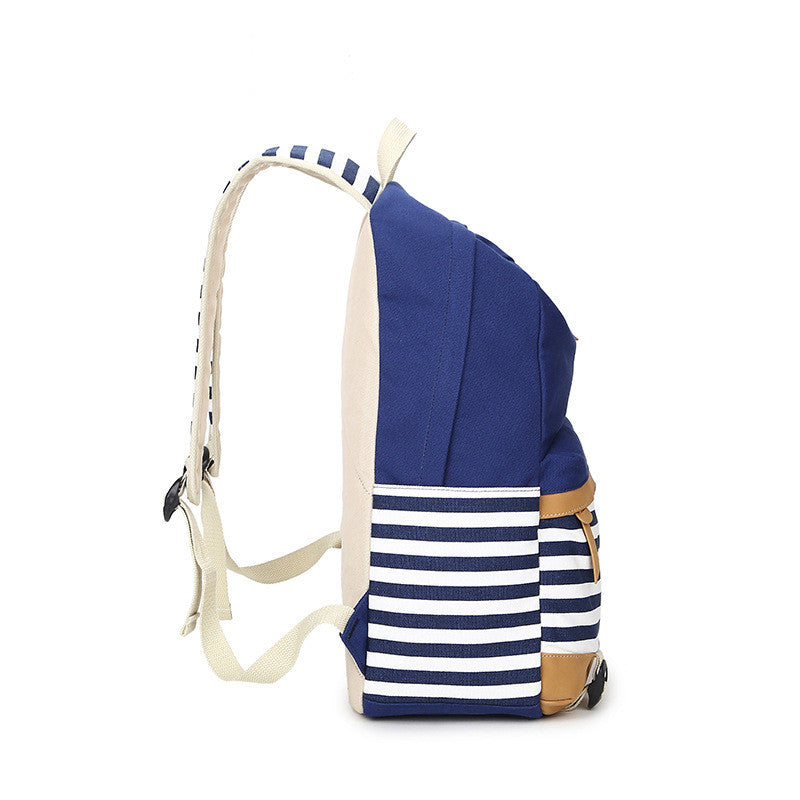 Stripe Print Fashion Canvas Backpack School Travel Bag