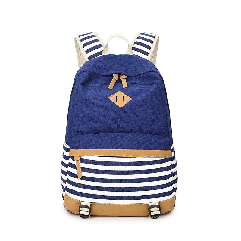 Stripe Print Fashion Canvas Backpack School Travel Bag