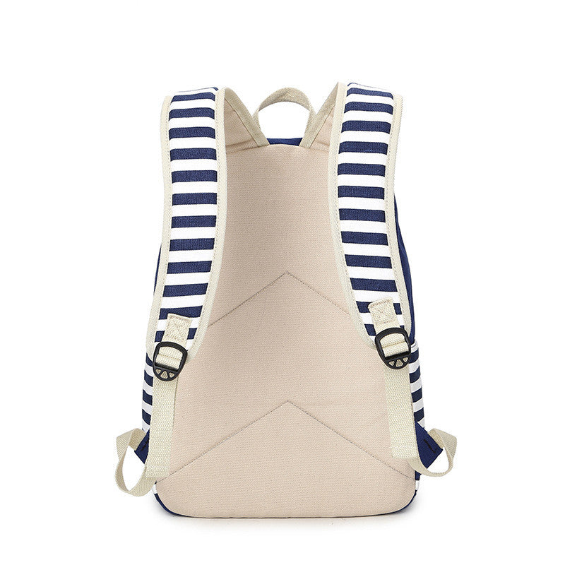 Stripe Print Fashion Canvas Backpack School Travel Bag