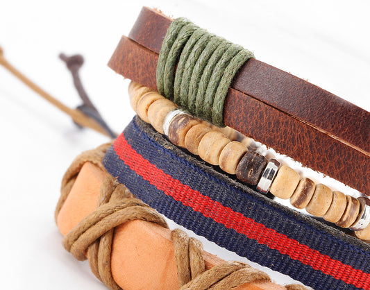 Overlapping Layers Hand Woven Leather Bracelet