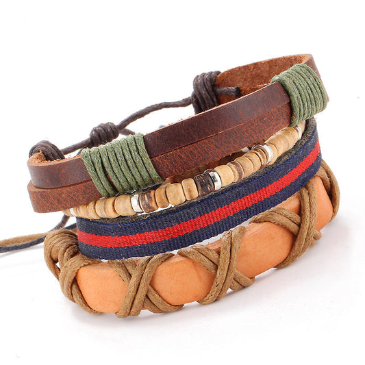 Overlapping Layers Hand Woven Leather Bracelet