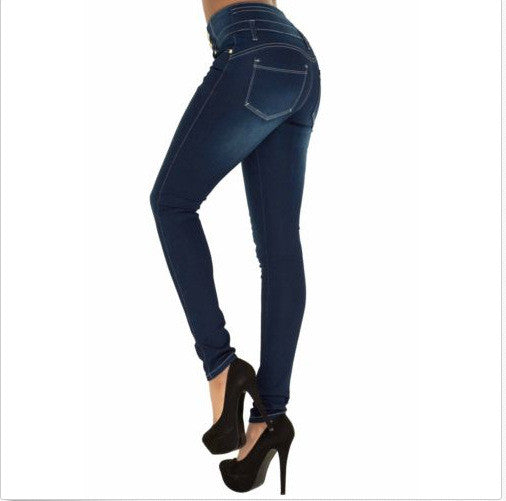 Sexy High Waist Three Button Indigo Pencil Pants